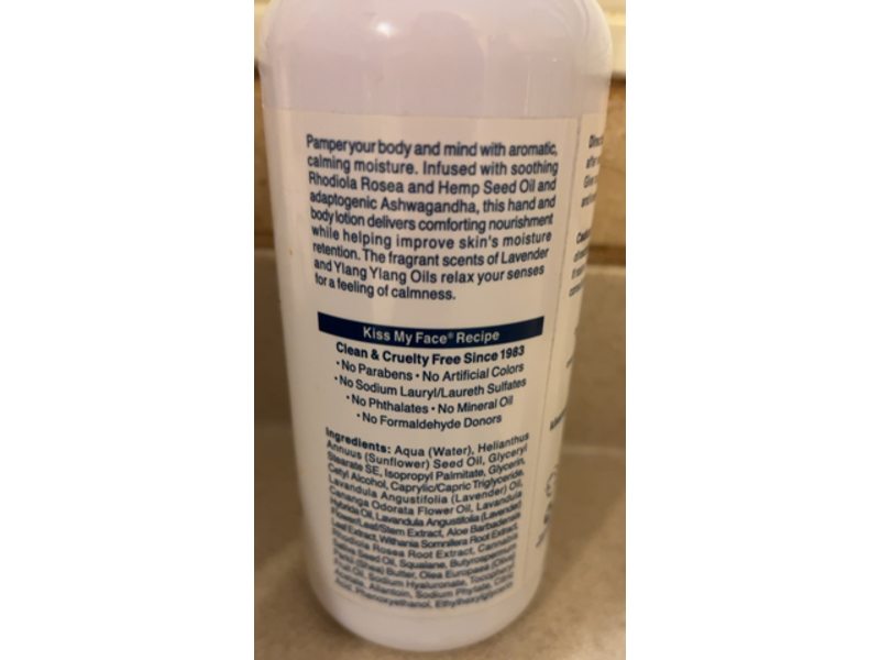 Kiss My Face De-Stress Hand & Body Lotion, Lavender + Ylang Ylang, 16 fl oz/473 mL