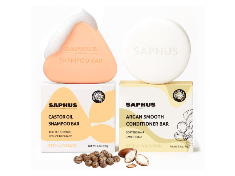 Saphus Shampoo Bar + Conditioner Bar Duo, Castor Oil + Argan Smooth