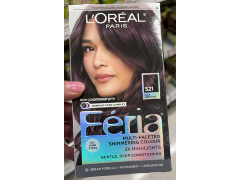 L'Oreal Paris Feria Multi-Faceted Shimmering Permanent Hair Color Kit, 521 Cool Amethyst, 1 Application