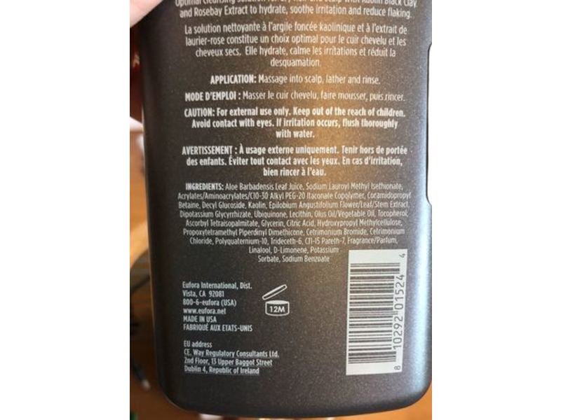 Eufora Hero For Men Black Clay Shampoo, Dry Hair & Scalp, 10.1 fl oz/300 mL