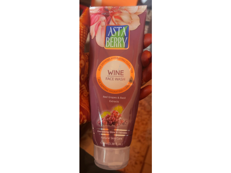 Astaberry Wine Face Wash, Red Grapes & Basil Extracts, 3.38 fl oz/100 mL, Pack Of 2