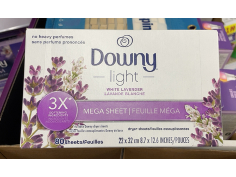 Downy Light Mega Dryer Sheet, White Lavender, 80 Count