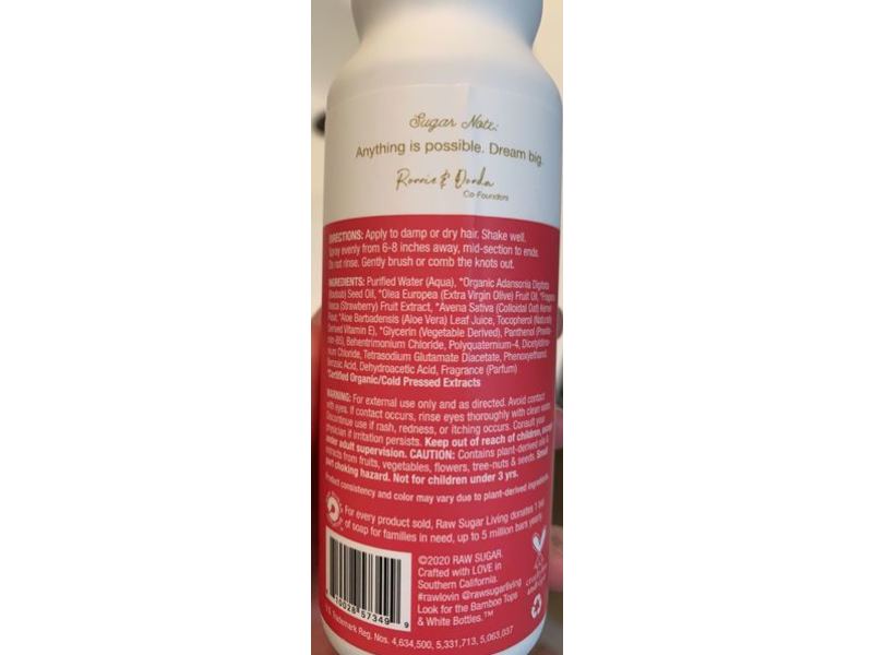 Raw & Sugar Kids Leave-In Conditioner Detangler, Strawberry Oat Milk, 6 fl oz