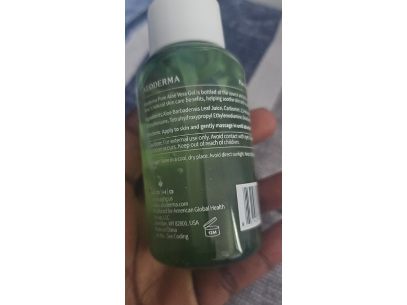 Aloderma Pure Aloe Vera Gel, Organic Aloe Vera, 3.53 oz/100 g