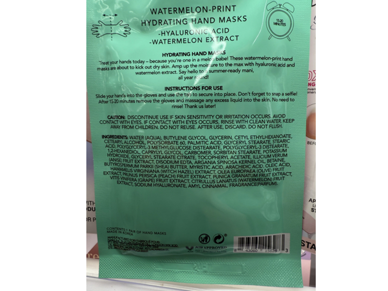 Holler And Glow Hydrating Printed Hand Mask, Hyaluronic Acid & Watermelon Hi, 0.60 fl oz/18 mL