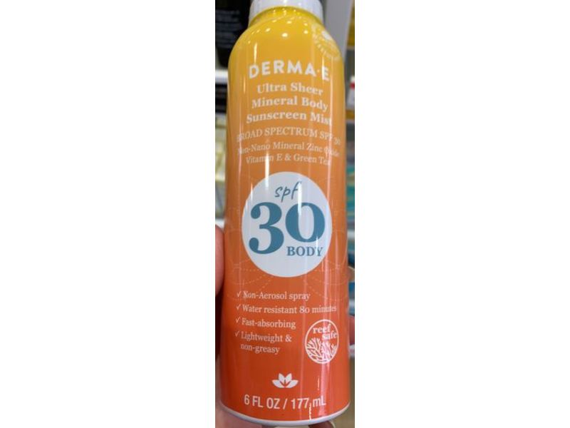 Derma E Ultra Sheer Mineral Body Sunscreen Mist, SPF 30, 6 fl oz/177 mL