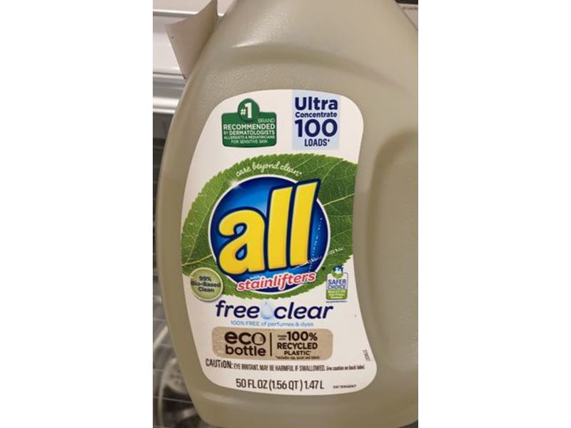 All Stainlifters Laundry Detergent, Free Clear,100 Loads, 50 fl oz/1.47 L