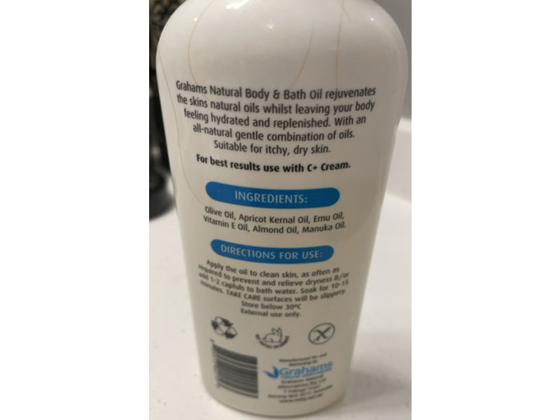 Grahams Natural Skin Body & Bath Oil with Manuka & Emu Oil, 220 mL