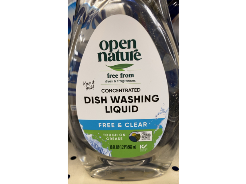 Open Nature Dish Washing Liquid, Free & Clear, 19 fl oz/562 mL