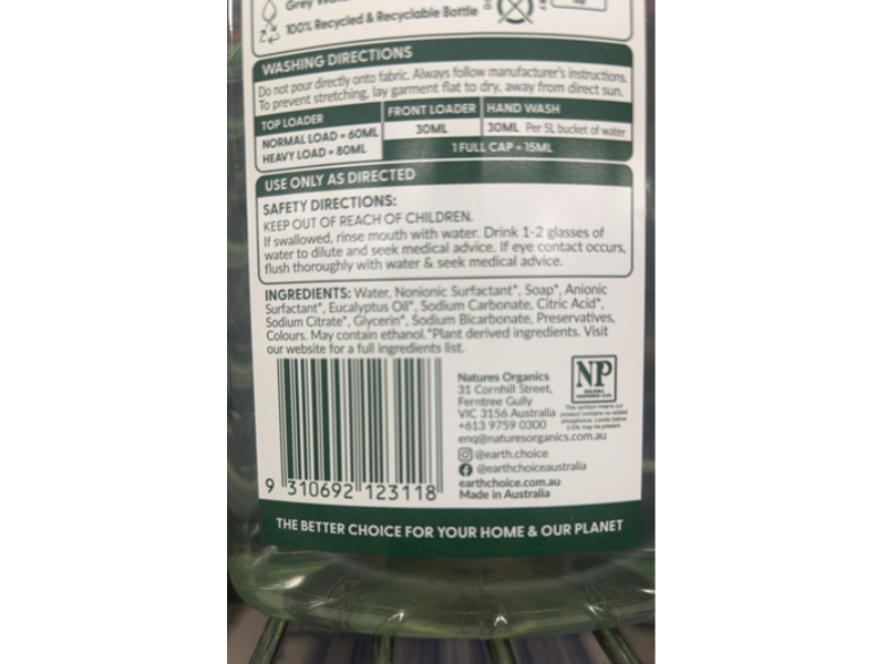 Earth Choice Wool & Delicates Essentials Eucalyptus Fresh Laundry Detergent, 16 Loads, 1 L