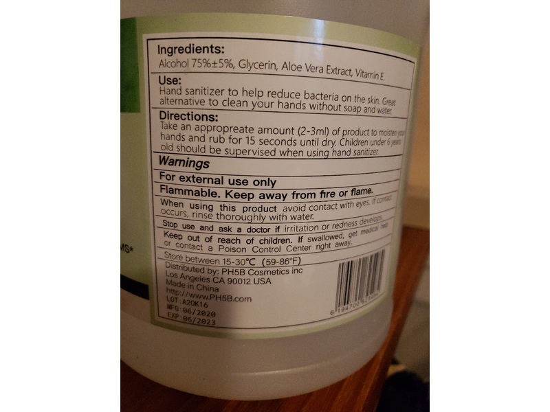 PH5B Moisturizing Hand Sanitizer 75% alcohol, 1 Gal/3785 mL