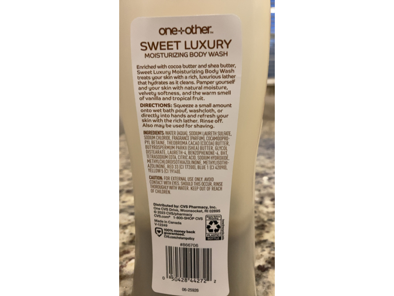 One+Other Sweet Luxury Moisturizing Body Wash, Cocoa Butter+Shea Butter, 24 fl oz/710 mL