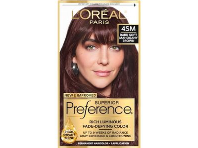 L'Oreal Paris Superoir Preference Rich Luminous Permanent Hair Color, 4SM Dark Soft Mahoany Brown, 1 Application