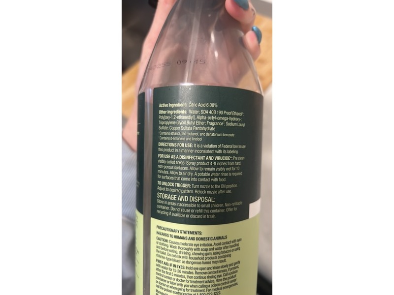 Ever Spring Disinfecting Cleaner, Citrus & Basil, 28 fl oz/828 mL