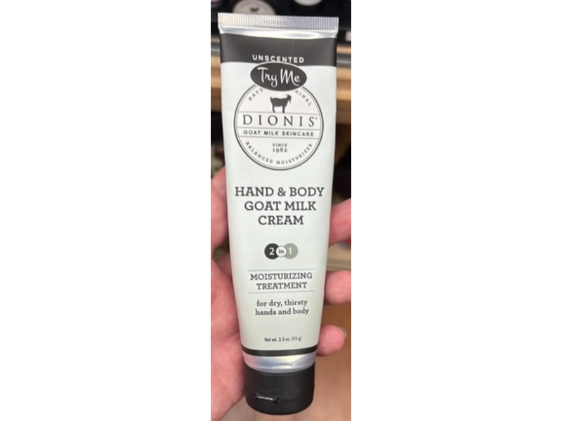 Dionis Hand & Body Goat Milk Cream 2 In 1 Moisturizing Treatment, Unscented, 3.3 oz / 93 g
