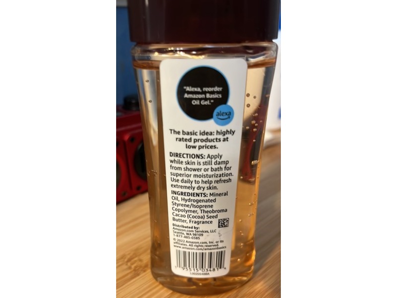 Amazon Basics Cocoa Butter Body Oil Gel, 6.8 fl oz/200 mL