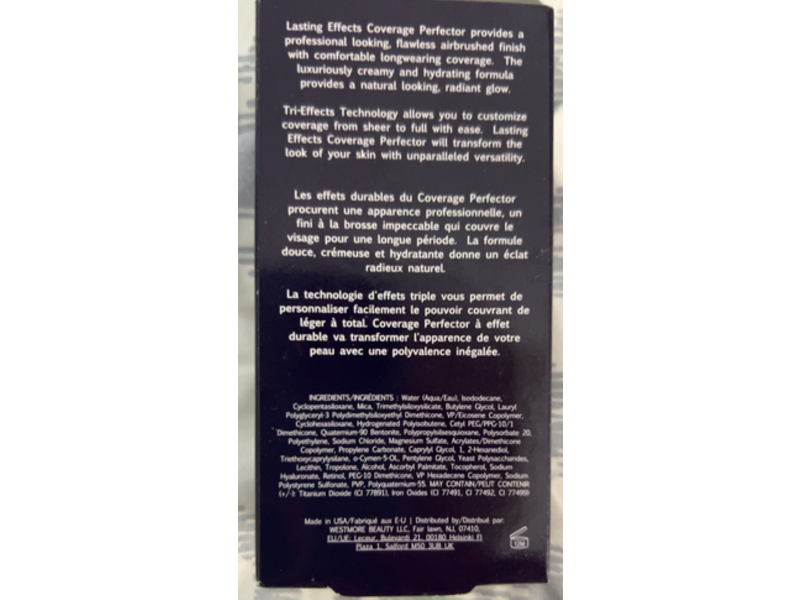 Westmore Beauty Coverage Perfector Foundation + Concealer, Porcelain, 1 fl oz/30 mL