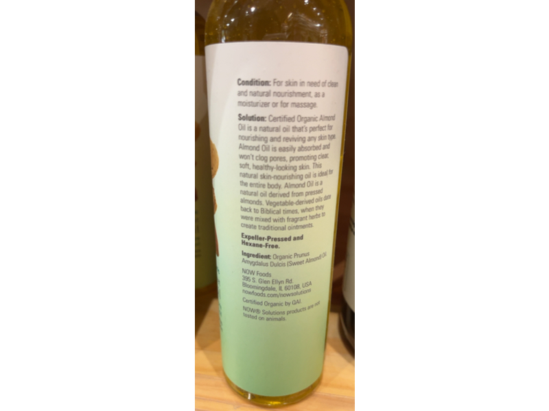 NOW Solutions Organic Sweet Almond Oil, 8 fl oz/237 mL