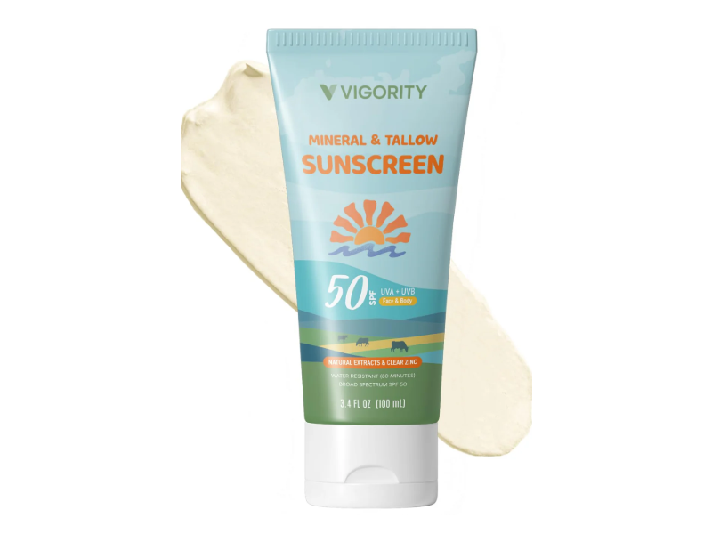 Vigority Mineral & Tallow Sunscreen, SPF 50 Natural Extracts & Clear Zinc, 3.4 fl oz/100 mL