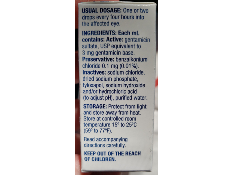 Gentamicin Sulfate Ophthalmic Solution, USP 0.3%, 5 mL Sandoz (RX)