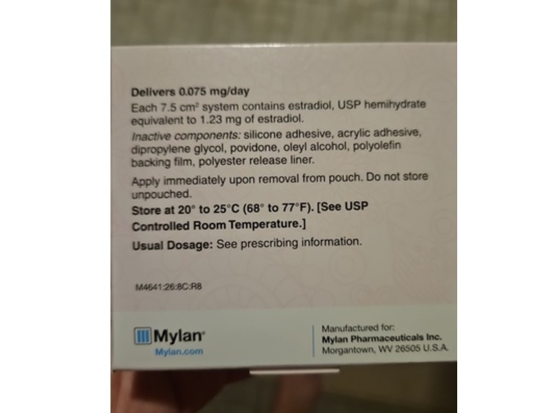 Estradiol Transdermal System 0.075%, 8 Count, Mylan (Rx)