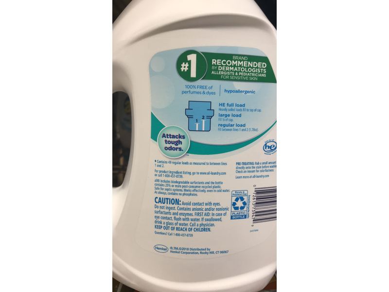 All Stainlifters Detergent, Free & Clear, Odor Relief, 49 Loads, 88 fl oz/2.60 L