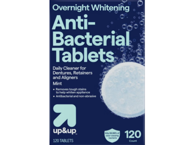 Up & Up Denture Anti-Bacterial Tablets, Overnight Whitening, 120 Count