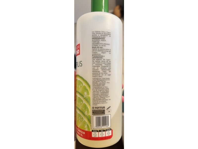 Precio Uno Tottus Cologne Citrica, Citrus, 1 L