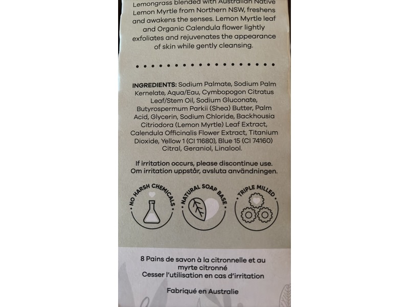 Australian Botanical Soap Bars, Lemongrass & Lemon Myrtle, 193 g, 8 Count