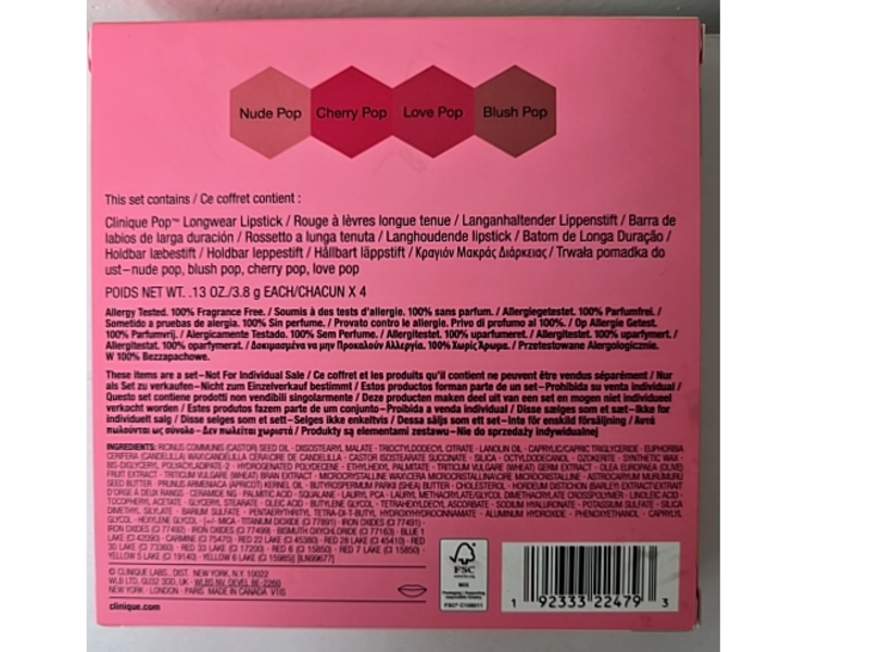 Clinique Plenty Of Pop Lipstick Set, Nude Pop, Cherry Pop, Love Pop & Blush Pop, 0.13 oz/3.8 g