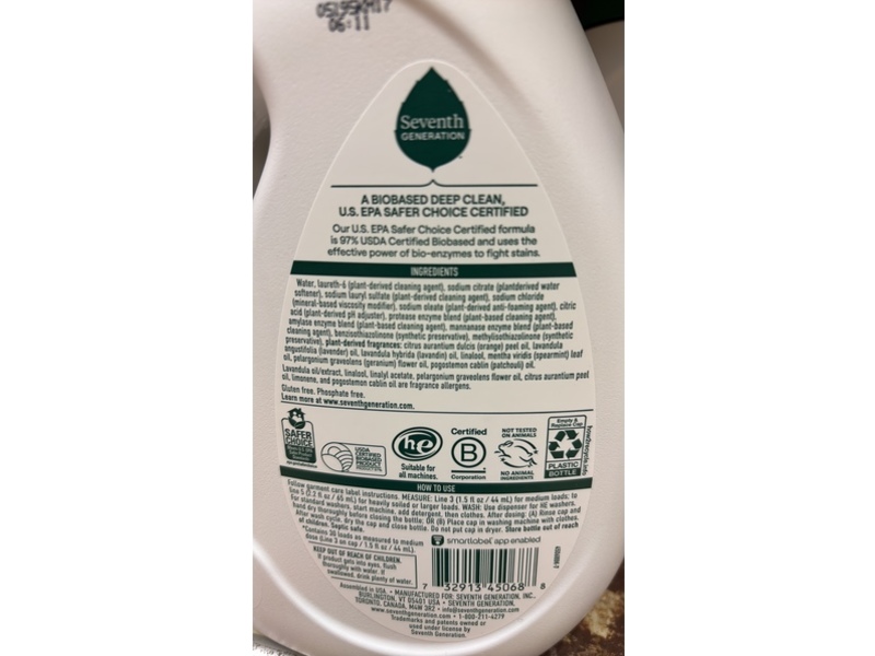 Seventh Generation Laundry Detergent, Fresh Lavender Scent, 30 Loads, 45 fl oz/1.3 L