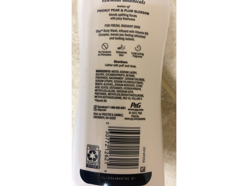 Olay Essential Botanicals Body Wash, Prickly Pear & Plum Blossom, 23.6 fl oz/700 mL