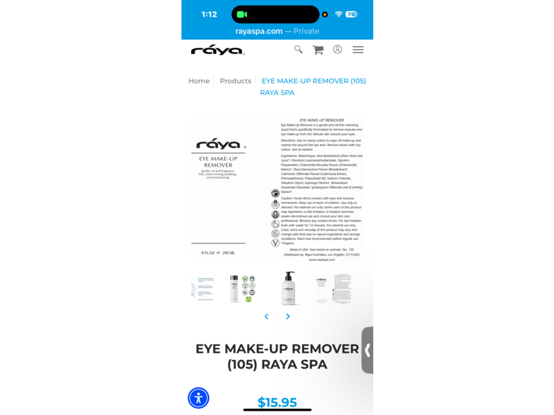 Raya Eye Make-Up Remover, 8 fl oz/240 mL