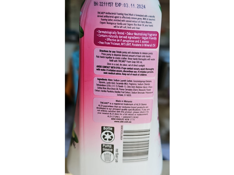 Tricare Antibacterial Foaming Hand Wash, Cherry Blossom Extract, 250 mL
