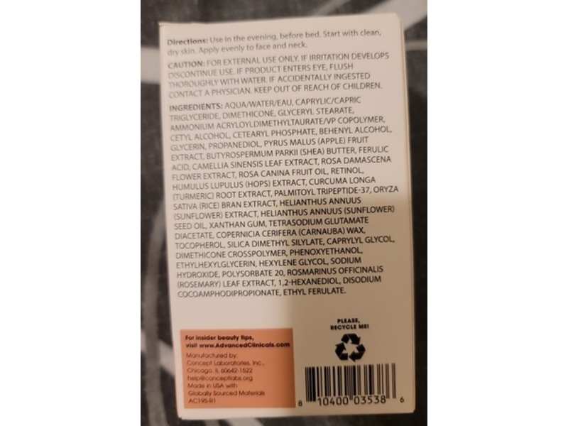 Advanced Clinicals Encapsulated Retinol Wrinkle Rewind Cream, 2.5 fl oz/74 mL