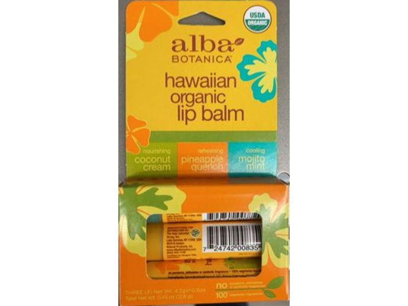 Alba Botanica Hawaiian Organic Lip Balm, Nourishing Coconut Cream, Refreshing Pineapple Quench & Cooling Mojito Mint, 0.45 oz/12.6 g