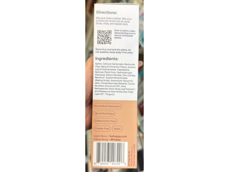 Huppy Toothpaste Tablets, Cinnamon, 1.3 oz/36 g 62 Tablets