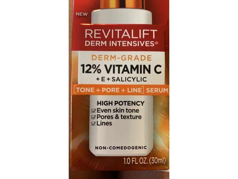 L'Oreal Paris Revitalift Derm-Grade Serum,12% Pure Vitamin C + E + Salicylic Acid, 1.0 fl oz/30 mL