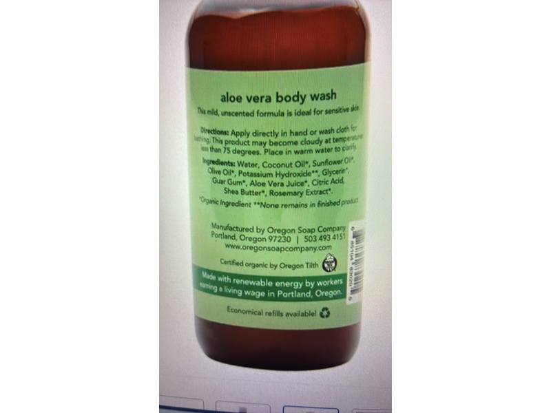 Oregon Soap Company Body Wash, Aloe Vera, 12 fl oz/350 mL