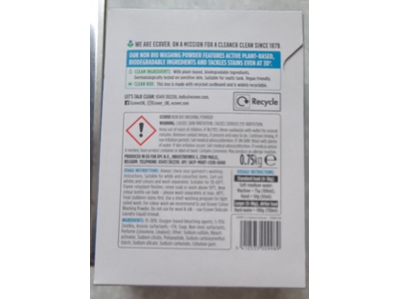 Ecover Washing Powder Non Bio Laundry, Lavender & Eucalyptus, 0.75 g, 10 Count
