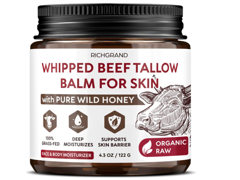 Richgrand Whipped Beef Tallow Balm for Skin Face & Body Moisturizer, Wild Honey, 4.3 oz/122 g