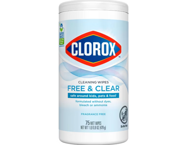Clorox Free & Clear Cleaning Wipes, Fragrance Free, 0.9 oz/479 g, 75 Count