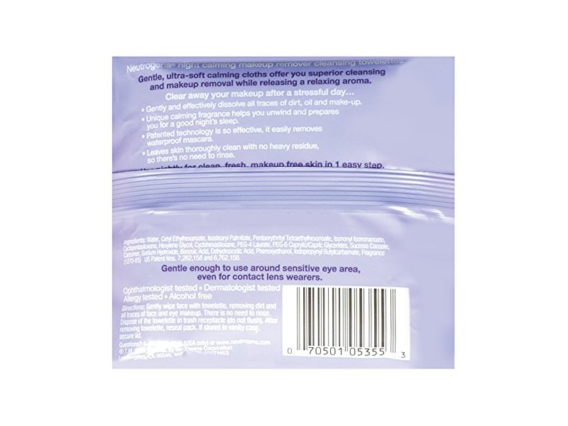 Neutrogena Makeup Remover Cleasing Towelettes, Night Calming, 25 Count