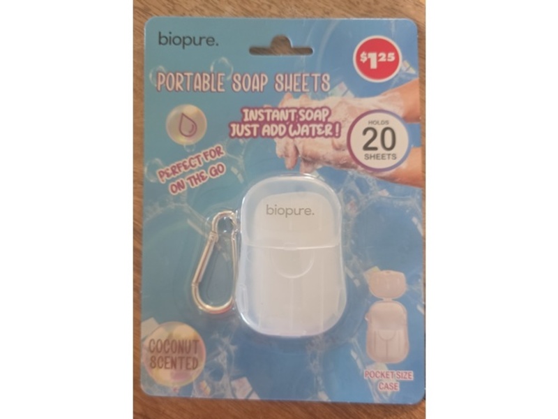 Biopure Portable Soap Sheets, Coconut Scented, 20 Count