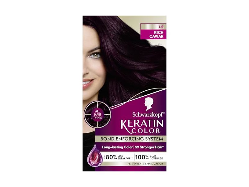 Schwarzkopf Keratin Permanent Hair Color, 1.9 Rich Caviar, 1 Application