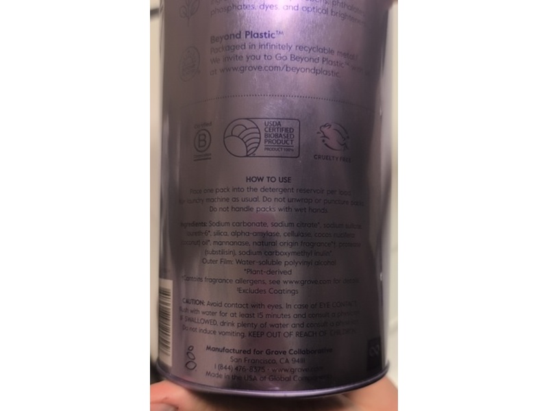 Grove Co Laundry Detergent Pack, Lavender Blossom & Thyme, 45 Loads, 30.5 fl oz/865 g