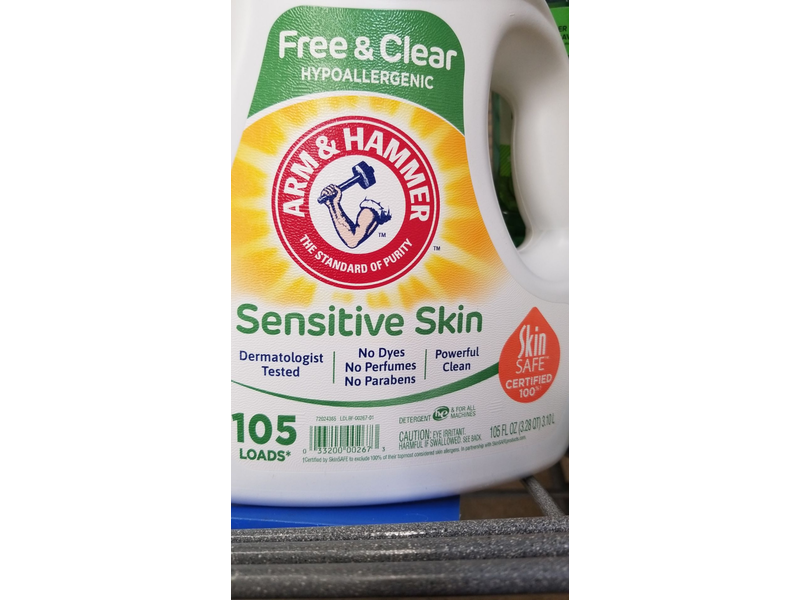 Arm & Hammer Liquid Laundry Detergent, Free & Clear, 105 Loads, 105 fl oz/3.10 L