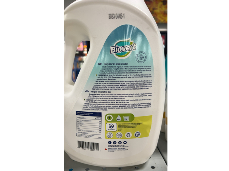 Biovert Dishwashing Liquid, Green Apple, 4.43 L