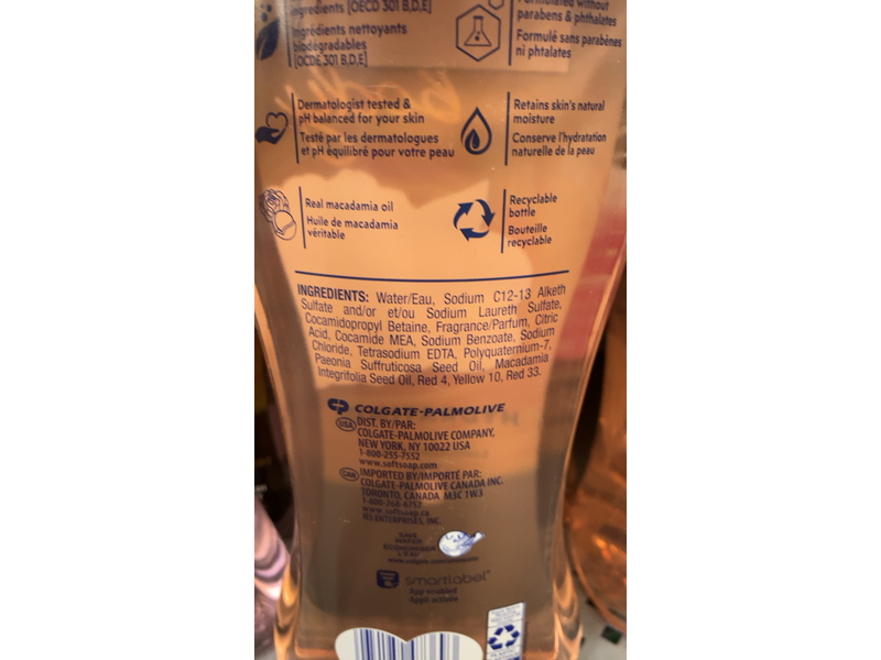 Soft Soap Body Hydrating Moisturizing Body Wash, Macadamia Oil & Soft Oil, 20 fl oz/591 mL, Pack Of 4