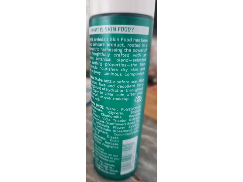 Weleda Skin Food Hydrating Facial Mist, Hyaluronic Acid + Glycerin, 3.38 fl oz/100 mL